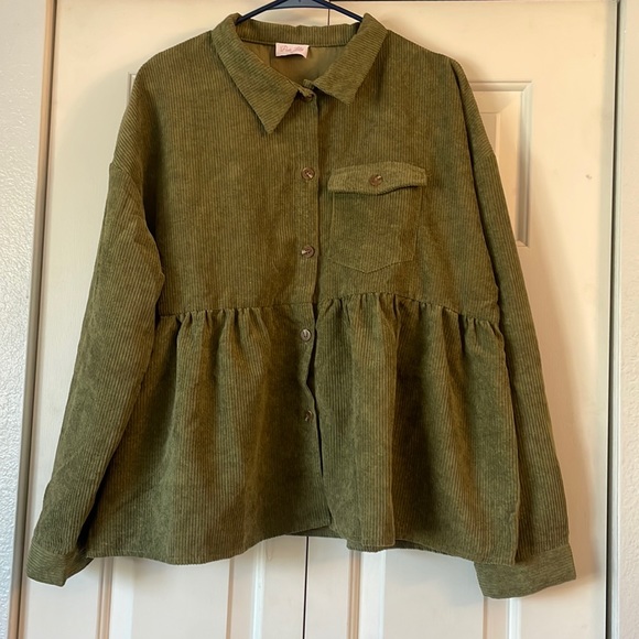 Pink Lily Tops - Pink Lily Keep The Class Olive Green Corduroy Button Up Sachet. Women’s Size XL